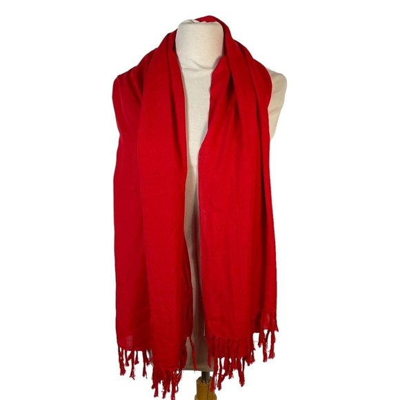 Bali Collection Long Scarf with fringe Red Scarf Shall Sarong wrap 64 in. - Picture 6 of 13